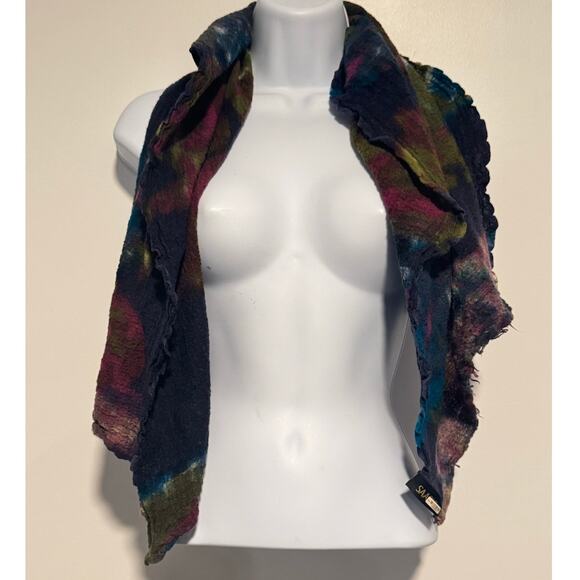 Saachi Hand Dyed Silk Wool Scarf Boho Textured Artsy Unique Colorful - Picture 2 of 6